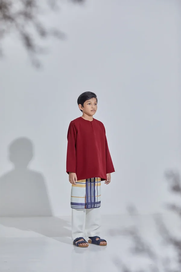 Set Baju Melayu Jejaka Hati (Kids) - Maroon Red - Image 4